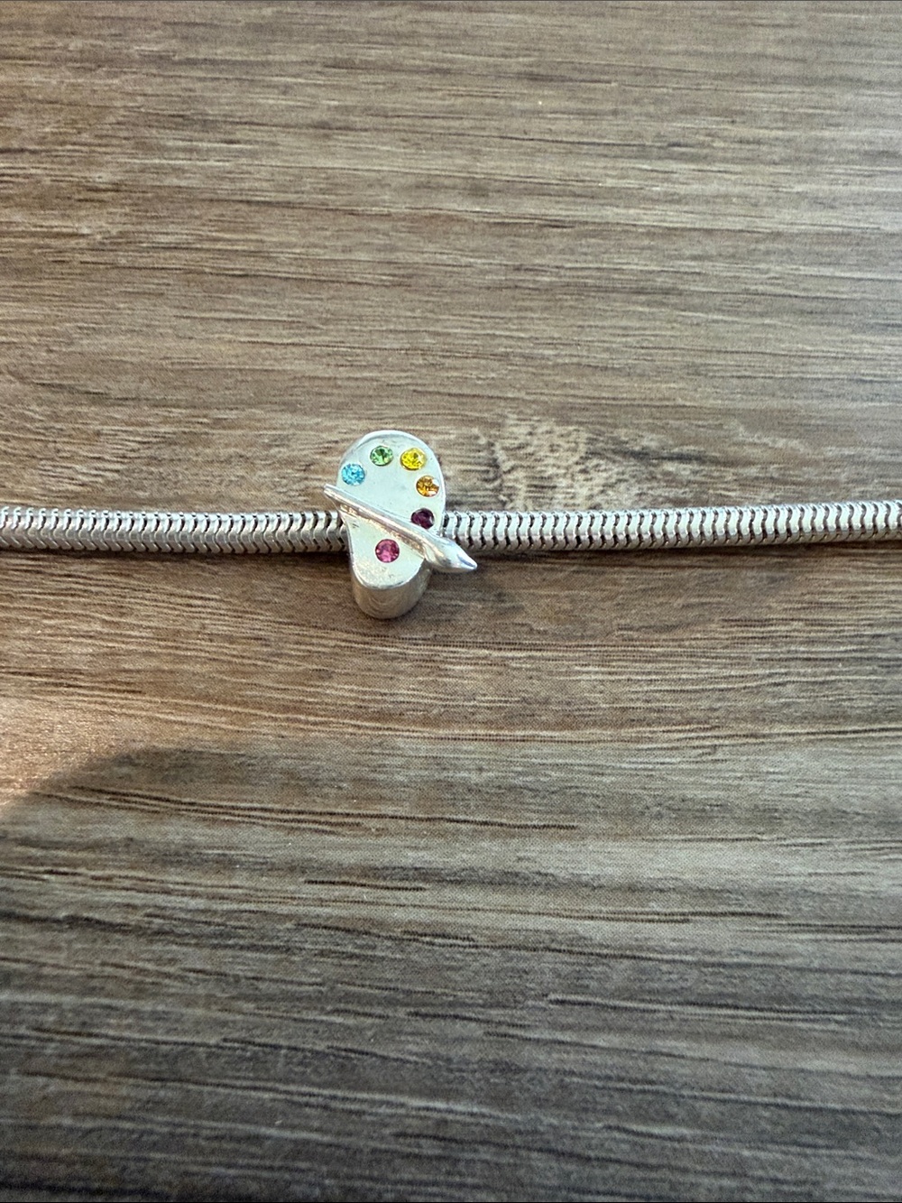 Sterling Silver Paint Palette Charm with Rainbow Stones